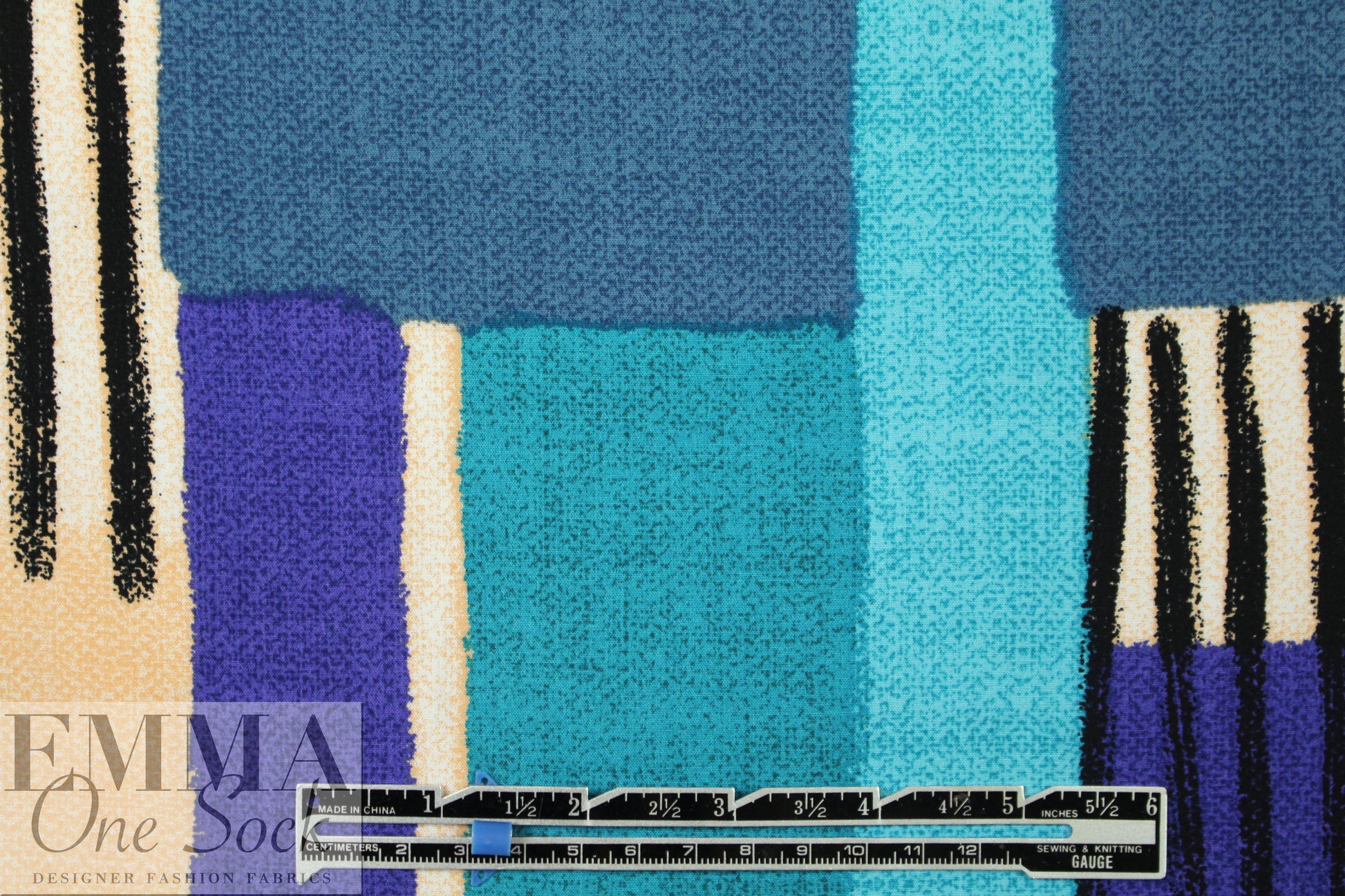 'crosspatch' viscose woven - blue/aqua .875 yds