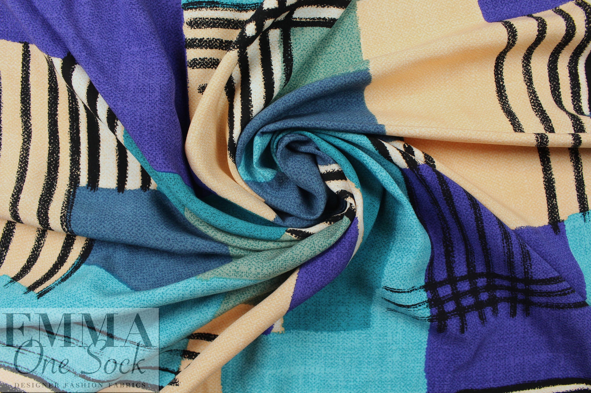 'crosspatch' viscose woven - blue/aqua .75 yds