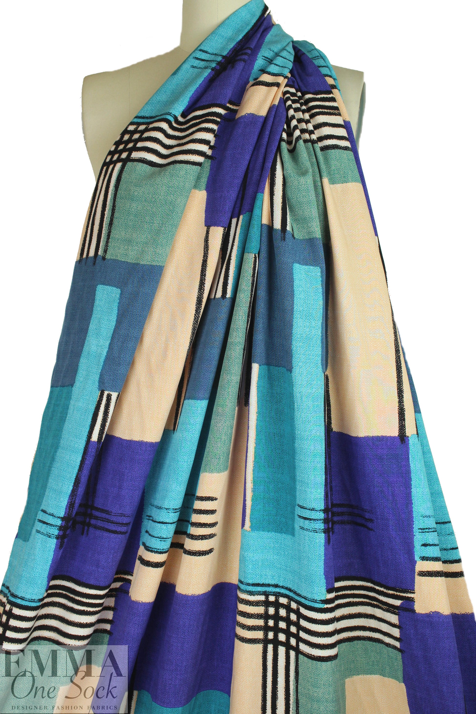 'crosspatch' viscose woven - blue/aqua 1.375 yds