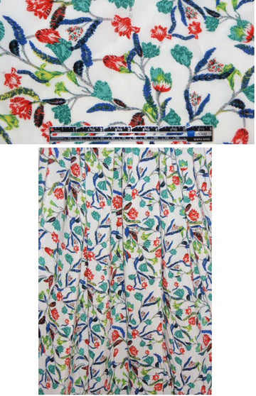 teal-green/poppy-red, floral rayon voile woven