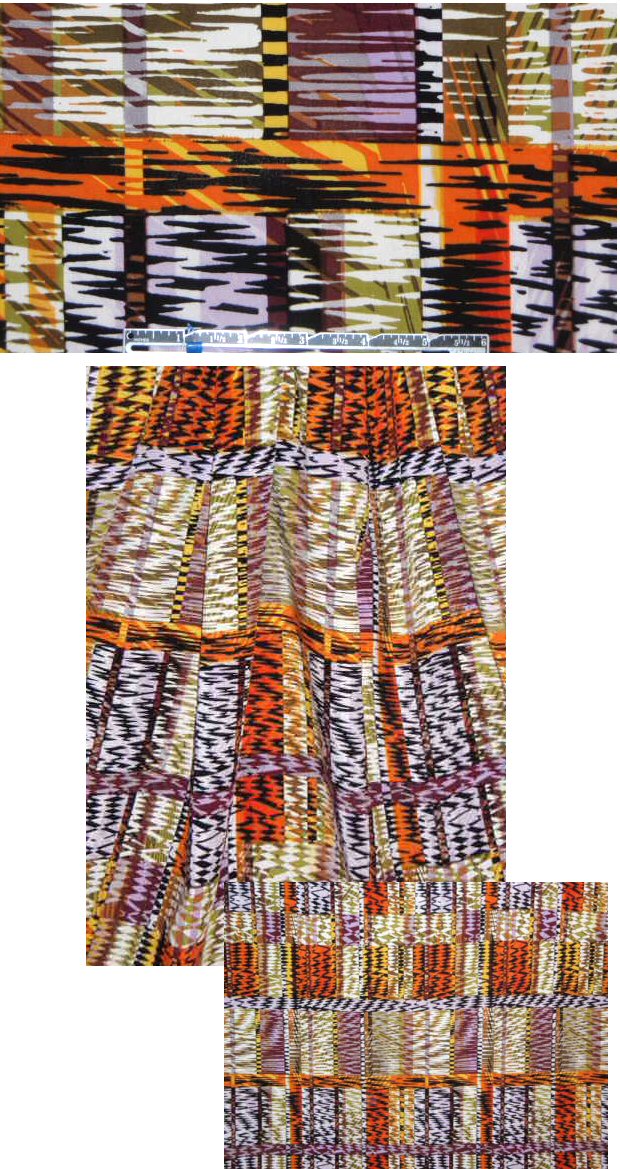 nectarine/lavender graphic rayon 'poplin' woven 2 yds