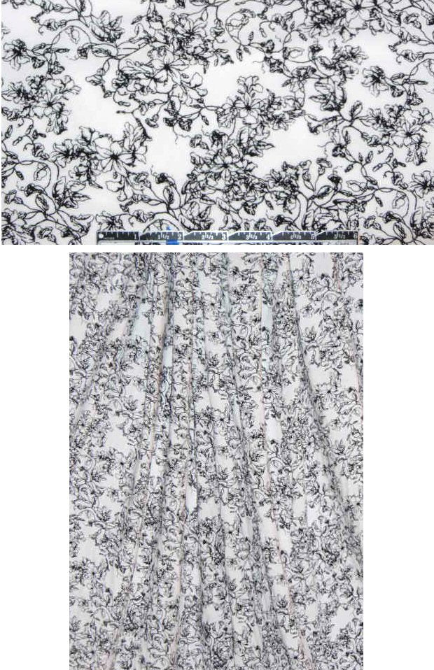 black on white floral rayon voile woven
