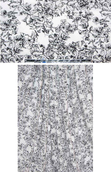 black on white floral rayon voile woven