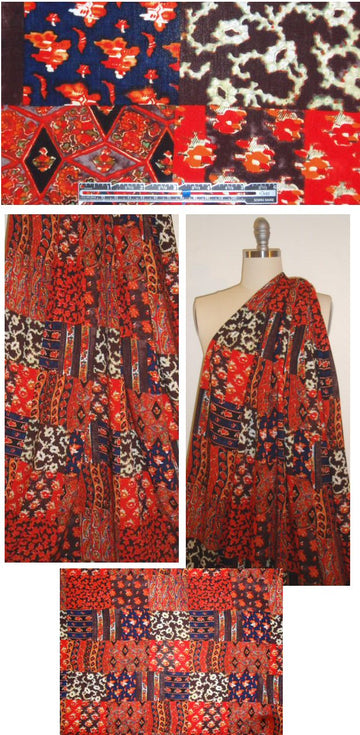decorative patchwork drapey viscose woven - red 1.66 yd