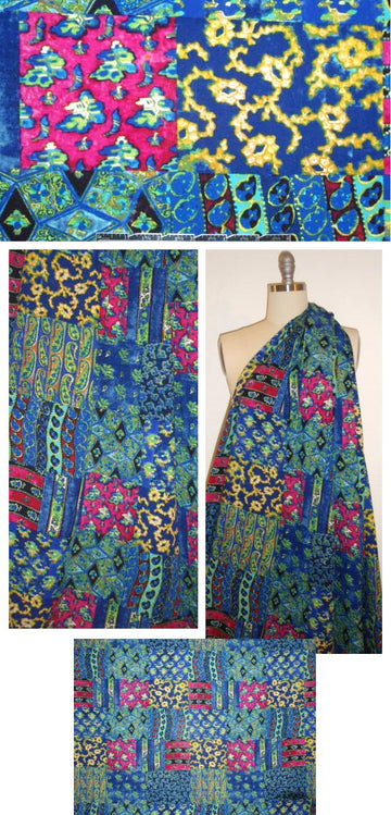 decorative patchwork drapey viscose woven - cobalt 1.625 yd