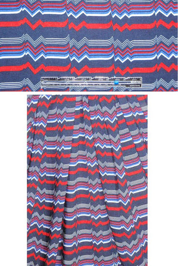 French red/blue heartbeat graphic viscose woven 1.5 yds