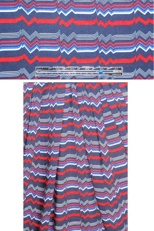 French red/blue heartbeat graphic viscose woven