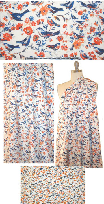 CA designer backyard birdies drapey viscose woven 1 yard