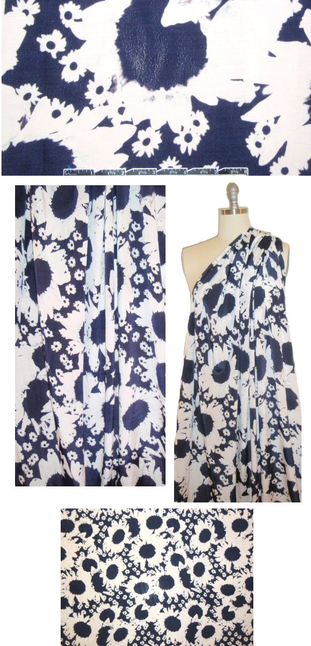 CA designer indigo daisies drapey viscose woven