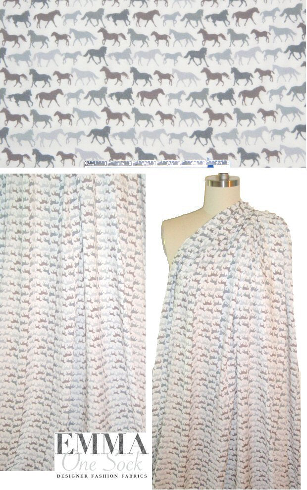 E11a Moss wild horses cotton voile 1.25 yd