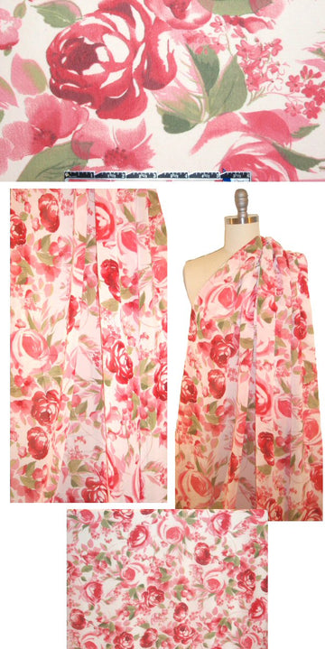 CA designer red roses semi-sheer drapey viscose woven