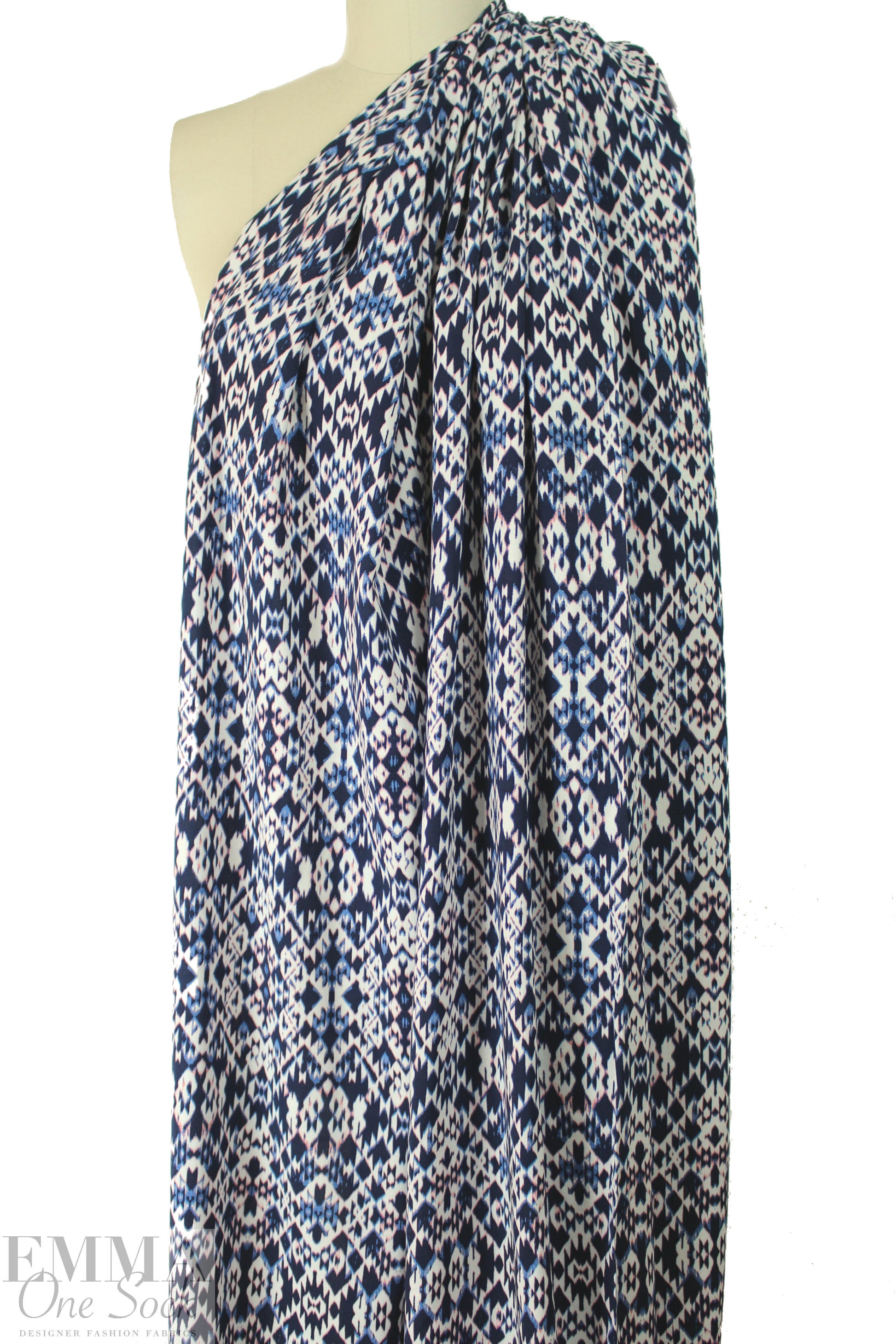 Sp1endid indigo ikat graphic drapey viscose woven