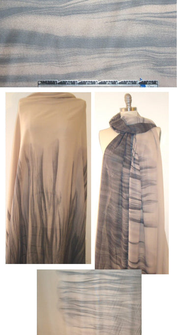 0yako taupe/smoke border print sheer viscose woven