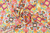 CA designer medallion viscose challis - pink/sky 1.25 yds