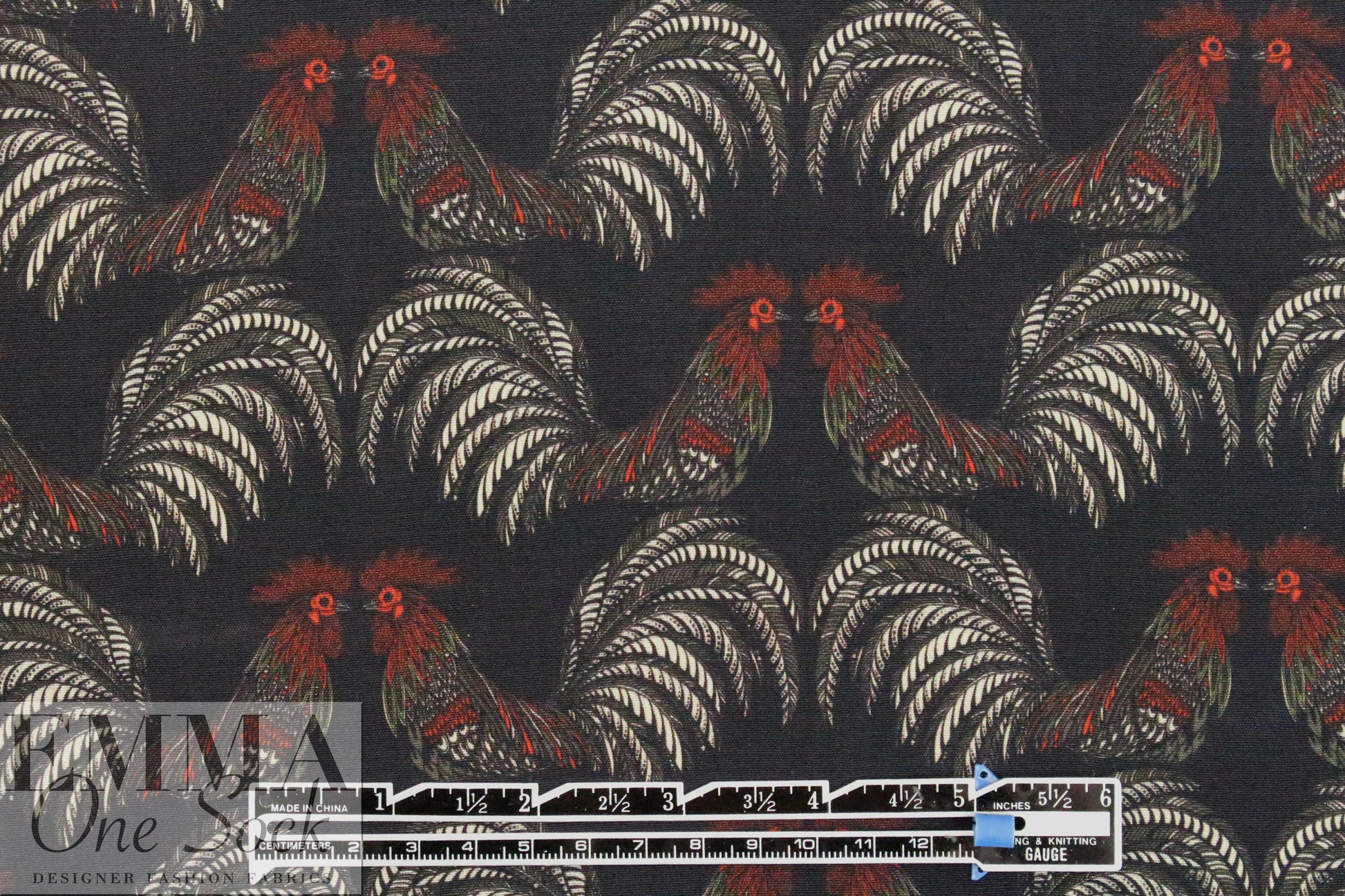 CA designer roosters graphic viscose woven .75 yds