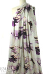 Italian viscose crepe back satin - plum/peach abstract