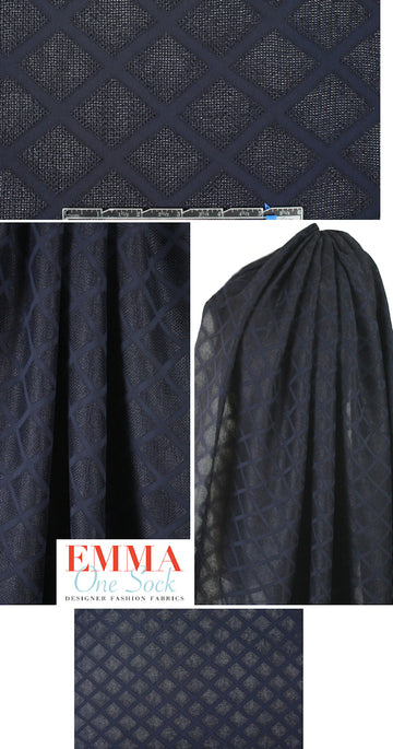 Italian rayon diamond jacquard - navy 2.125 yds