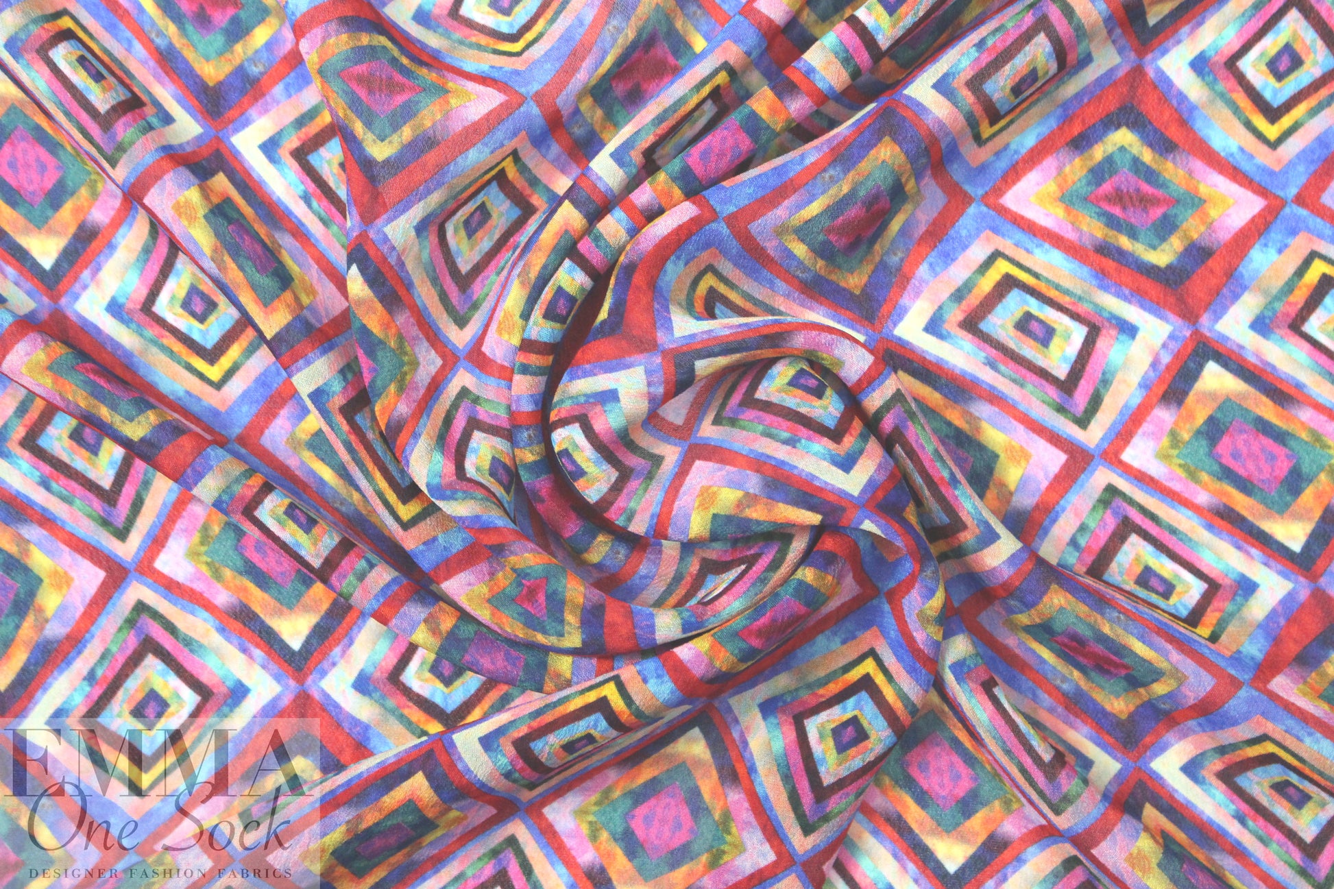NY designer viscose sheer woven - rainbow graphic