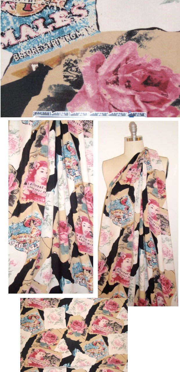 Jams World nostalgic collage drapey rayon woven 1.375 yd