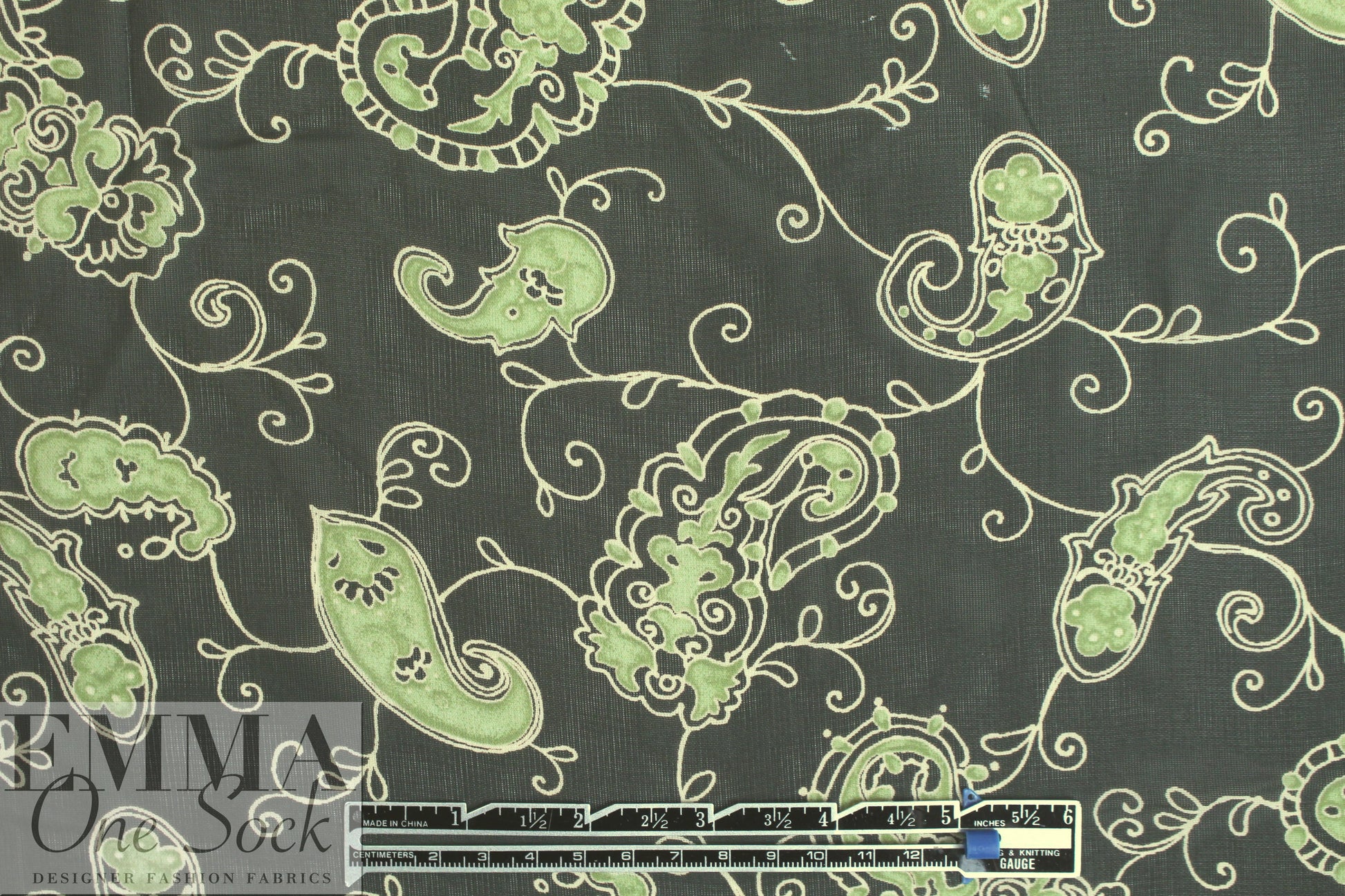 CA designer loden paisley sheer viscose crepe woven 1.5 yd