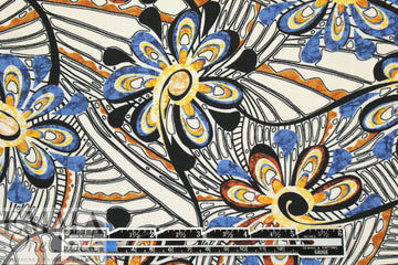 CA designer viscose woven - woodcut flower swirl