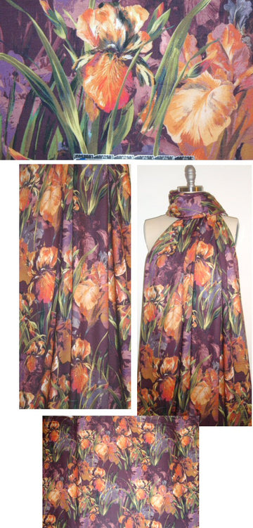 NY designer drapey rayon spice/mulberry floral print