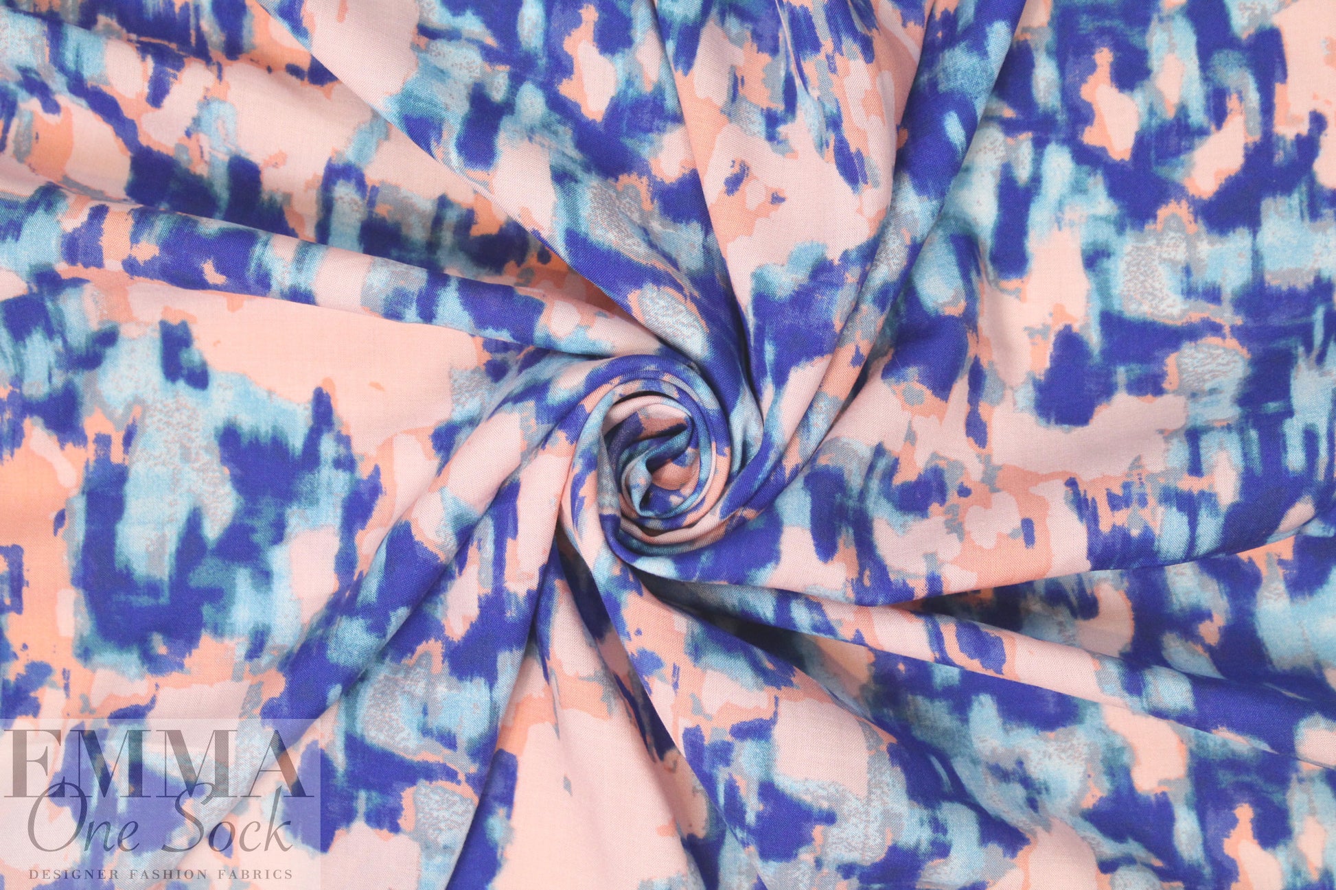 Sp1endid coral/blue abstract drapey viscose woven