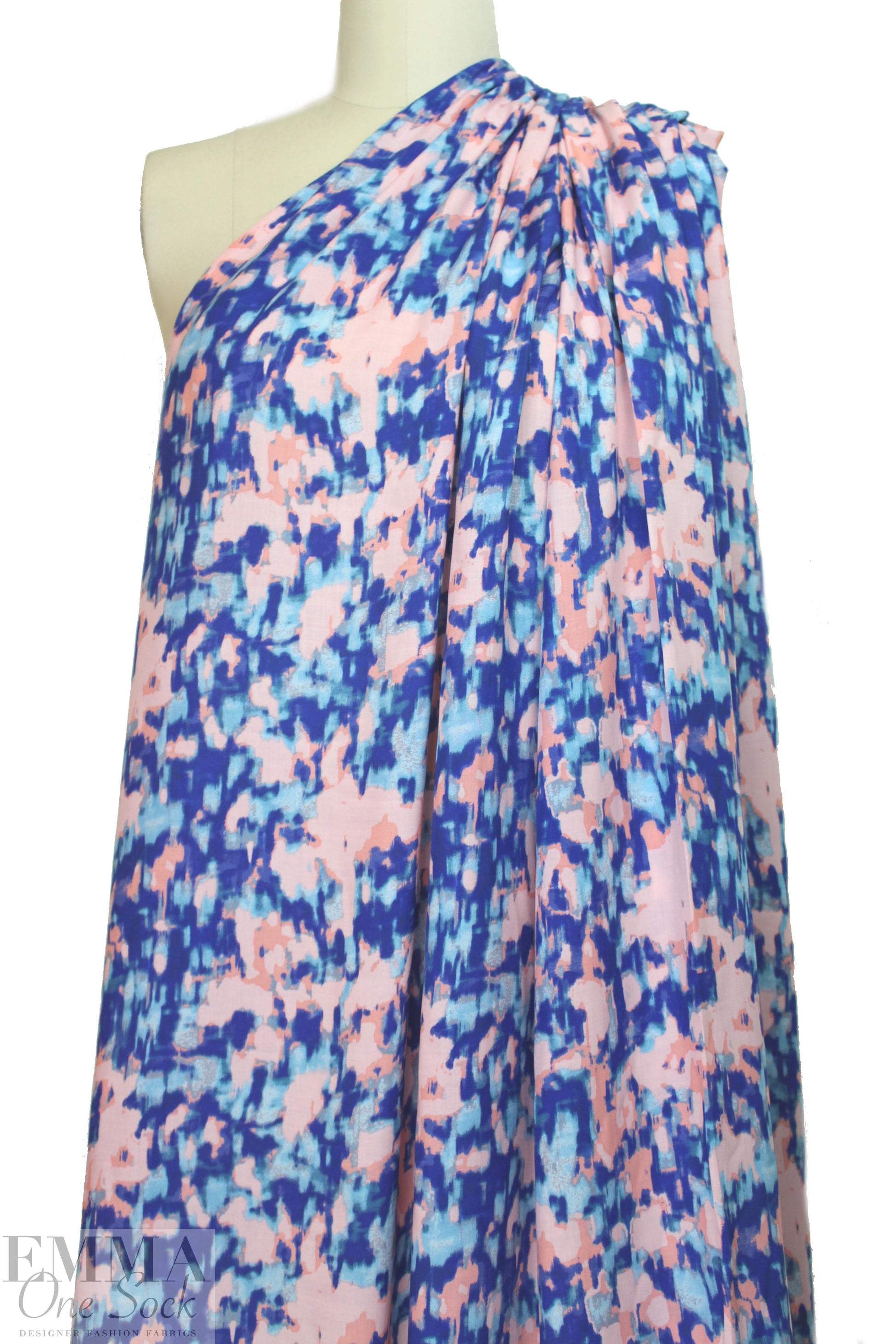 Sp1endid coral/blue abstract drapey viscose woven