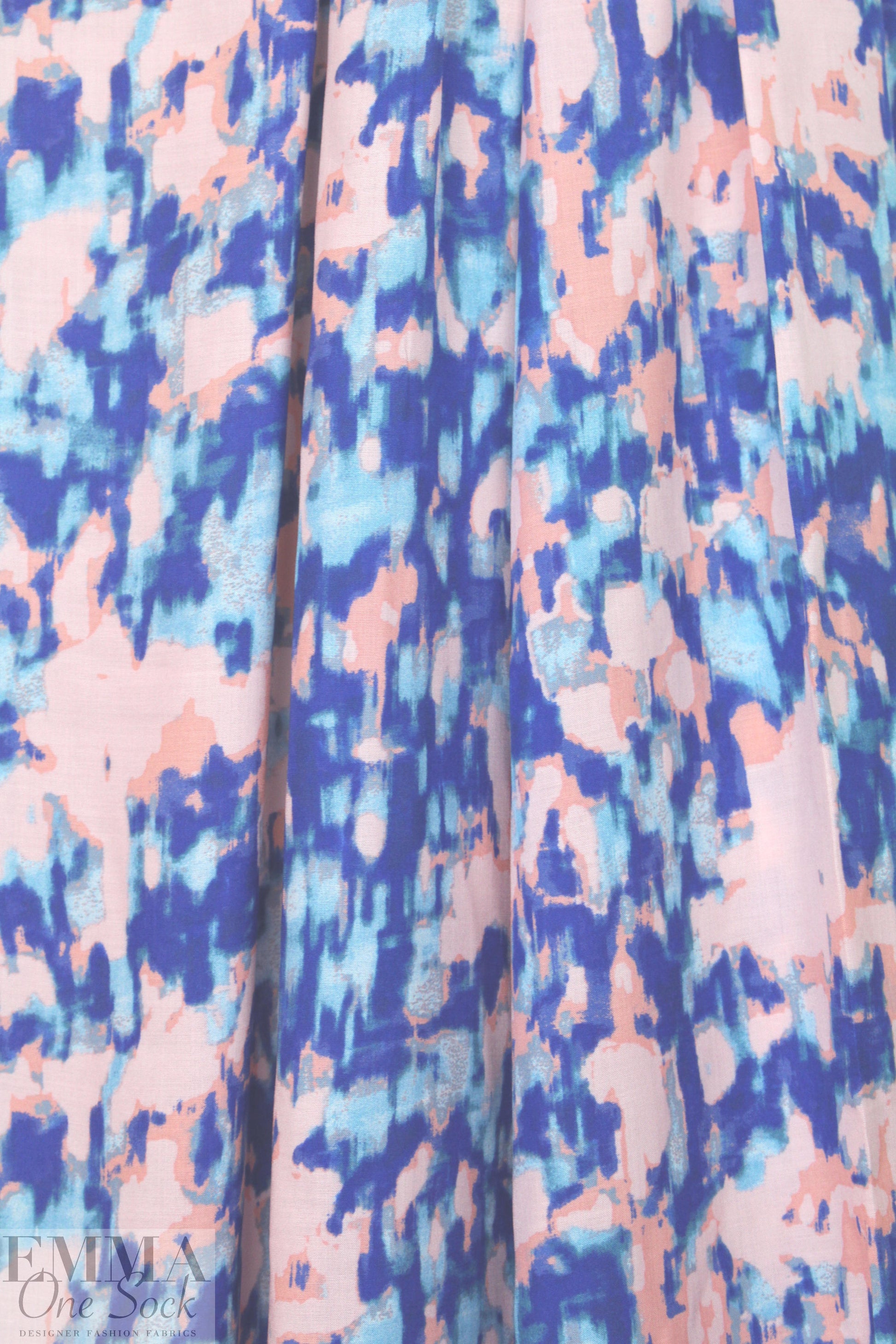 Sp1endid coral/blue abstract drapey viscose woven
