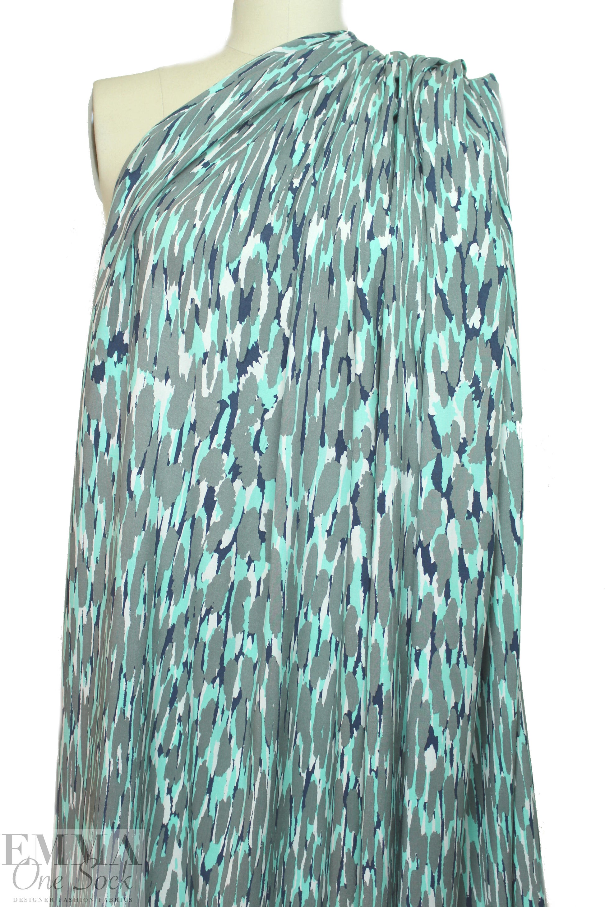 Sp1endid aqua/gray abstract drapey viscose woven 1.125 yds