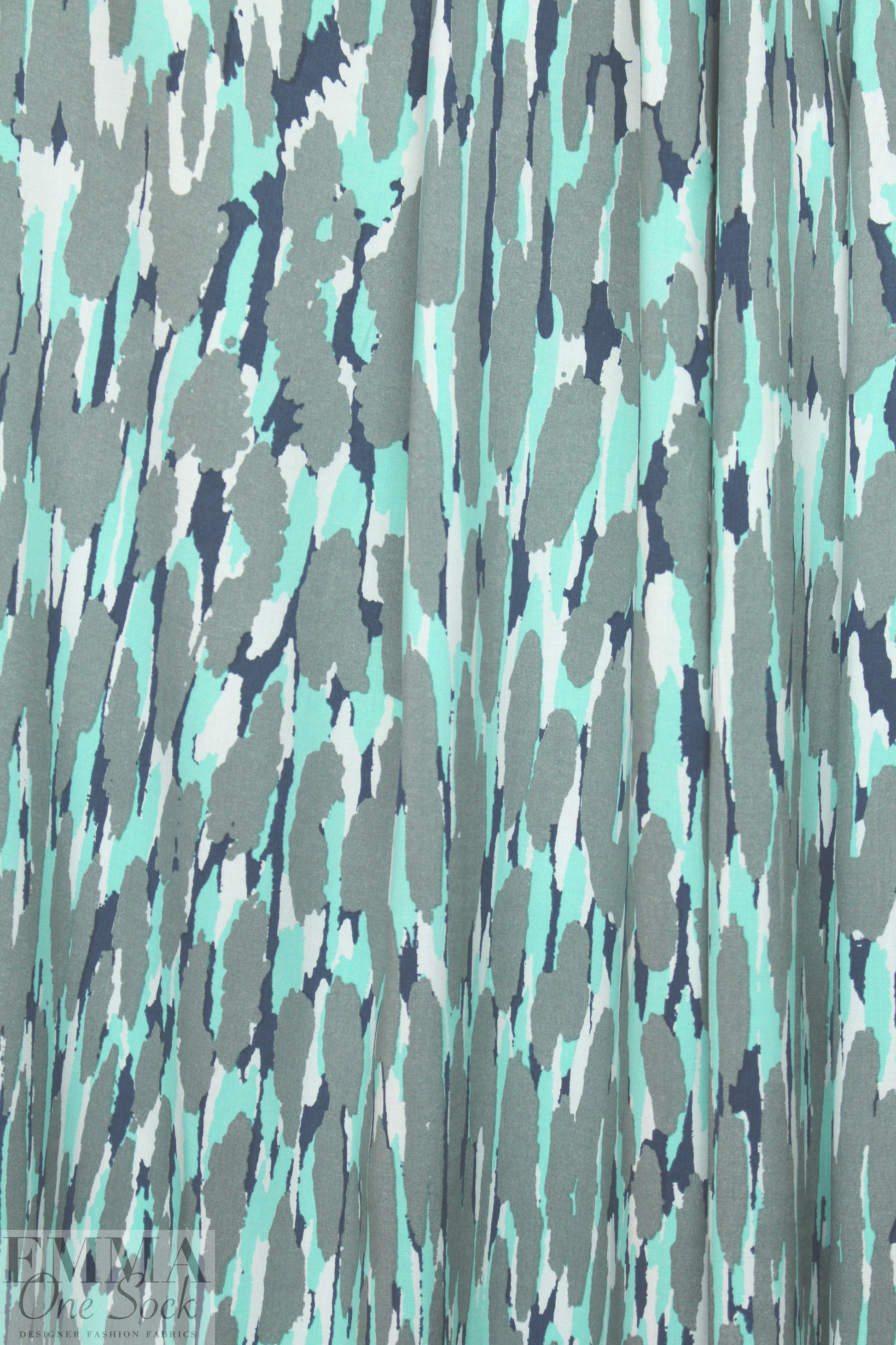 Sp1endid aqua/gray abstract drapey viscose woven 1.125 yds