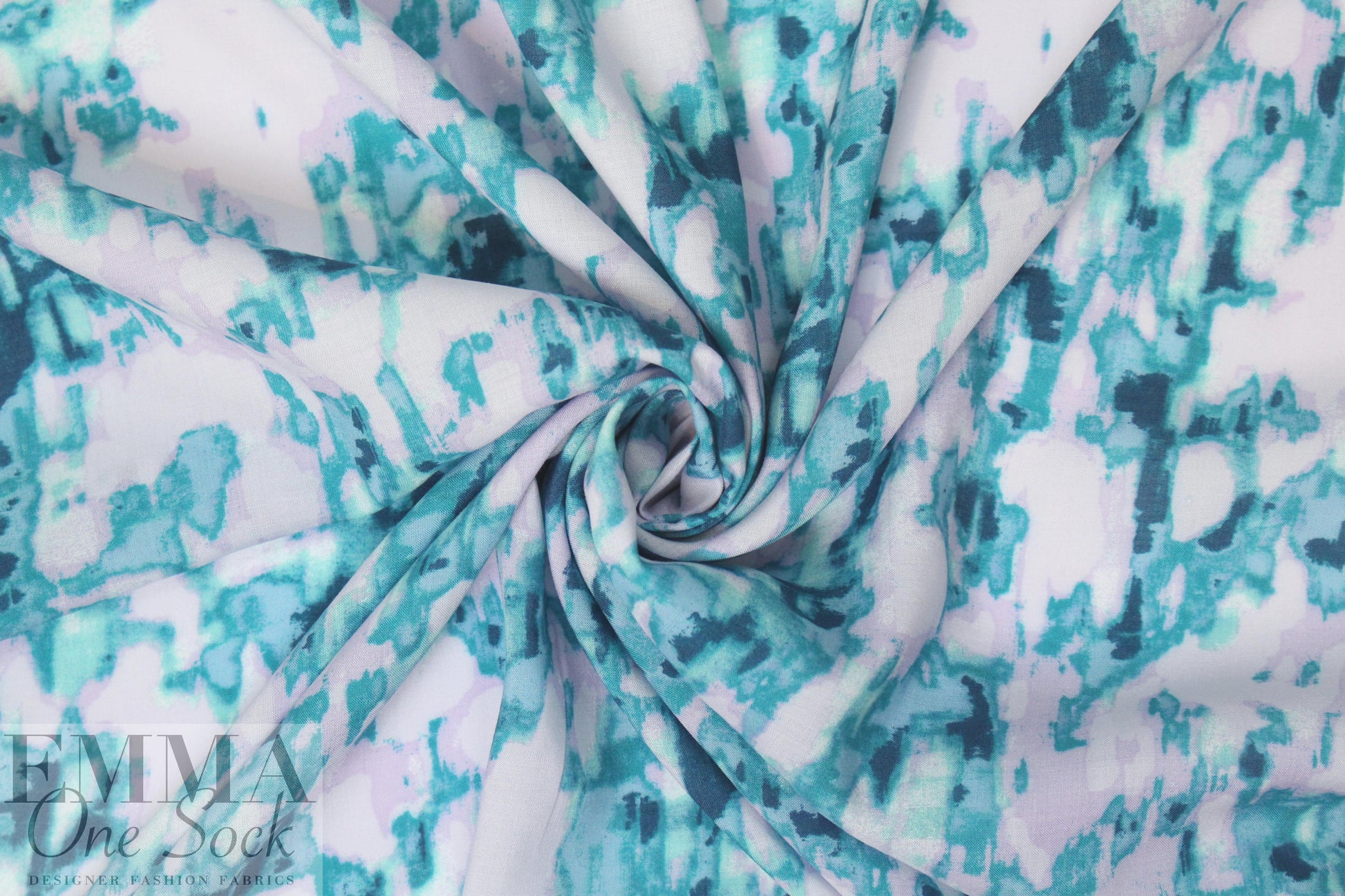 Sp1endid aqua/lilac abstract drapey viscose woven 1.25 yds