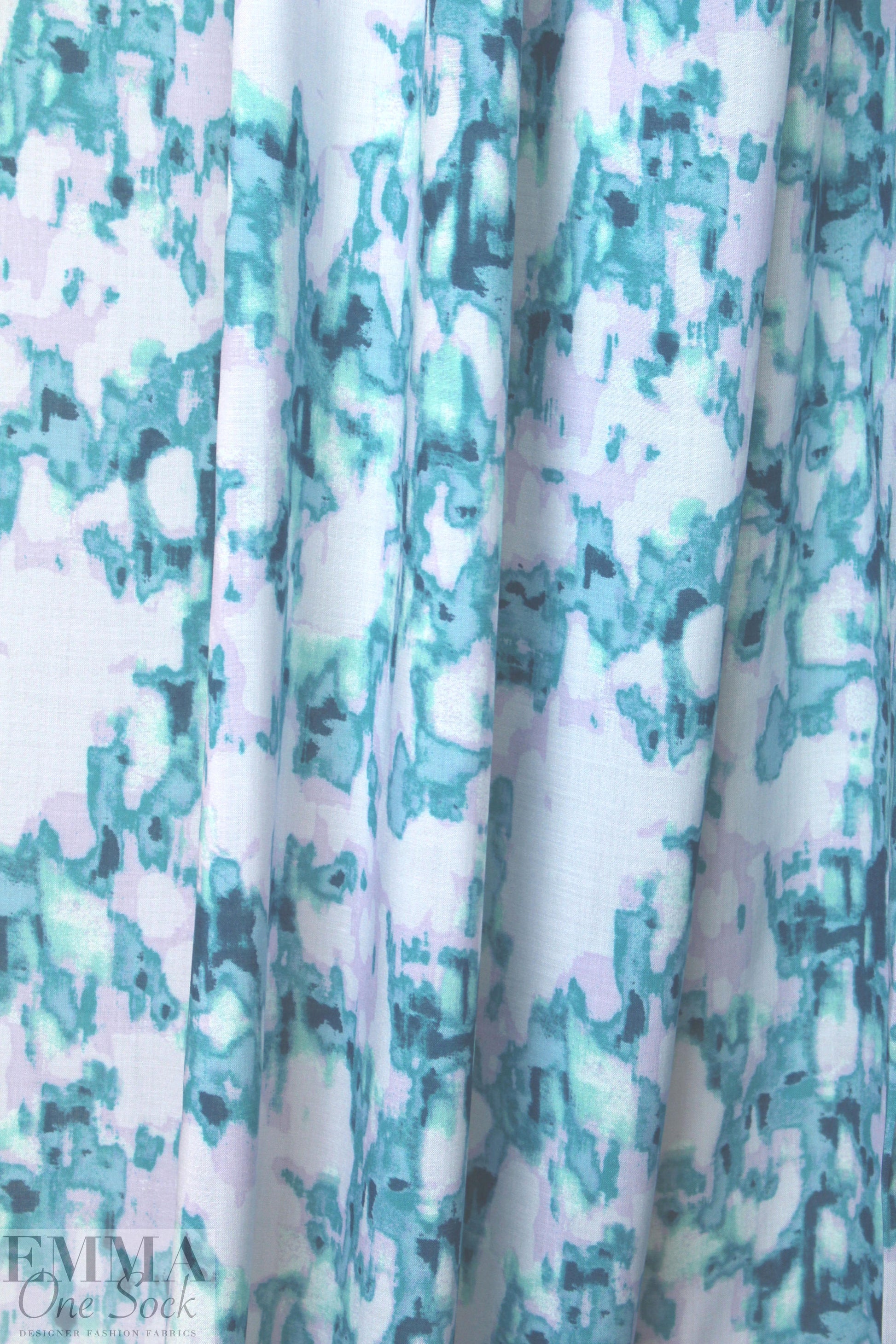 Sp1endid aqua/lilac abstract drapey viscose woven