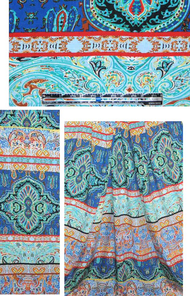 lt. blue/navy/red medallion stripe viscose woven 1.4 yd