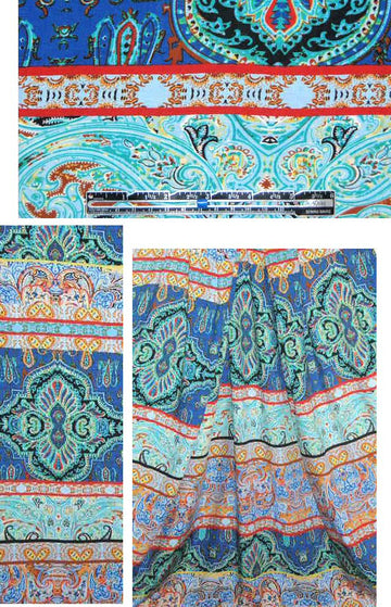 lt. blue/navy/red medallion stripe viscose woven 1.4 yd