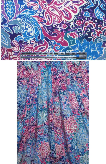 fuschia/cobalt decorative paisley viscose woven