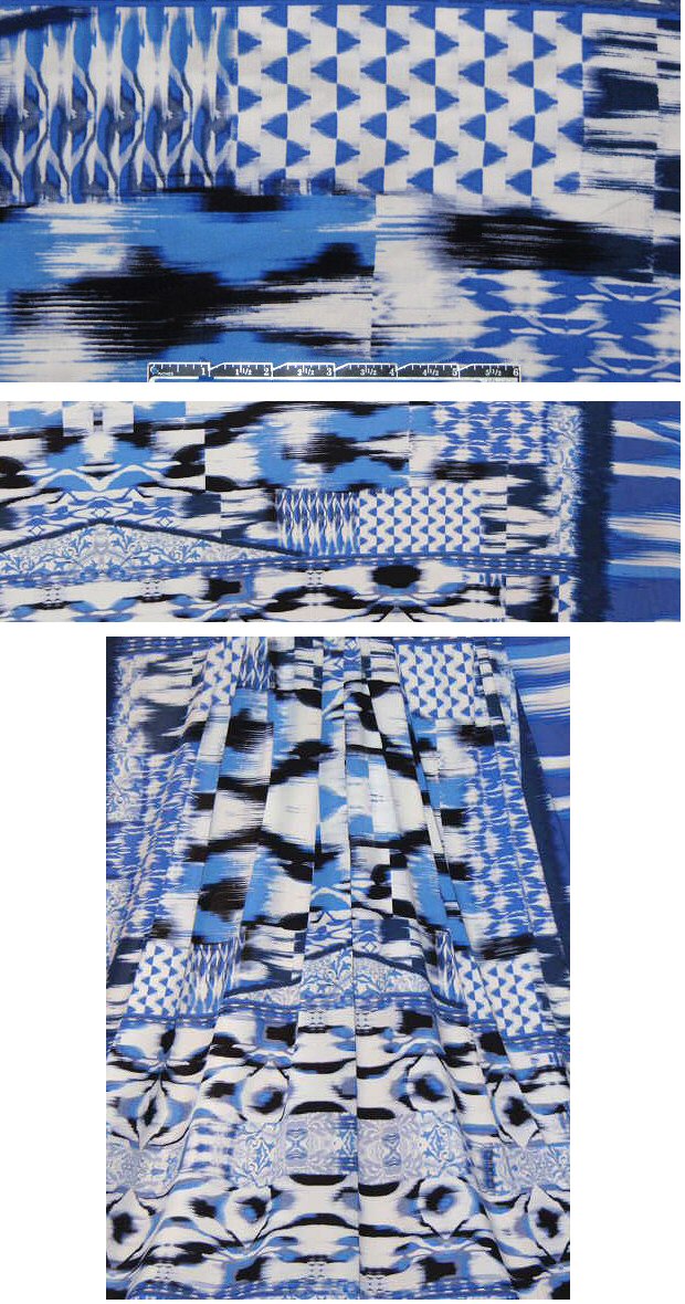 bandana patchwork graphic blues viscose woven