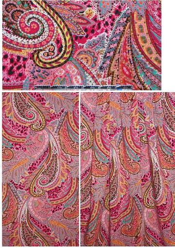 rose/lemon/jade paisley viscose woven 1.45 yd