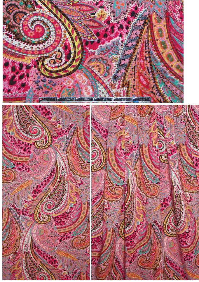 rose/lemon/jade paisley viscose woven 1.75 yd