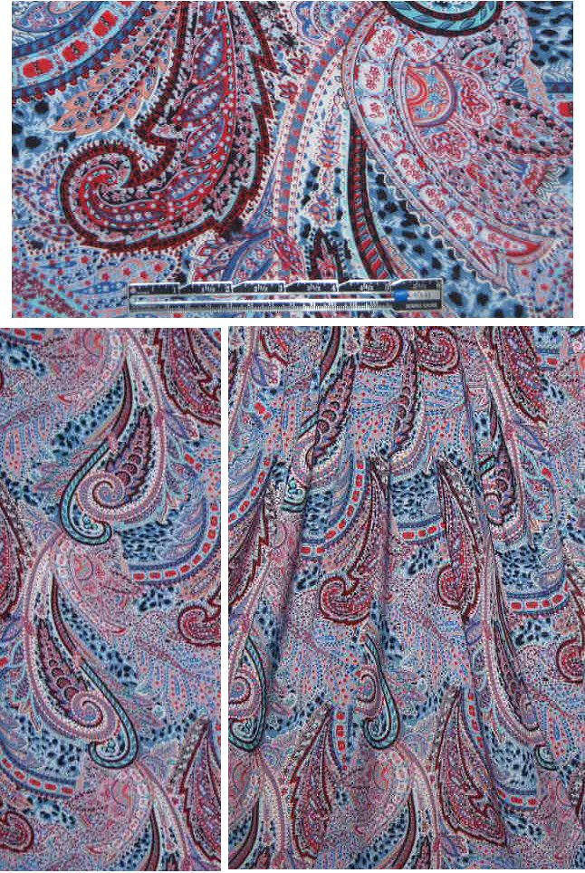 smokey blue/aqua/red paisley viscose woven