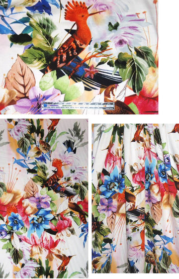 colorful, exotic aviary drapey viscose woven 1.2 yds