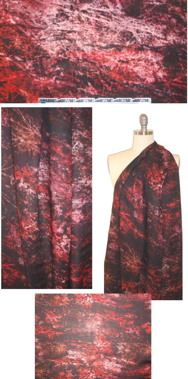 The0ry red tones woodland abstract rayon twill .875 yds
