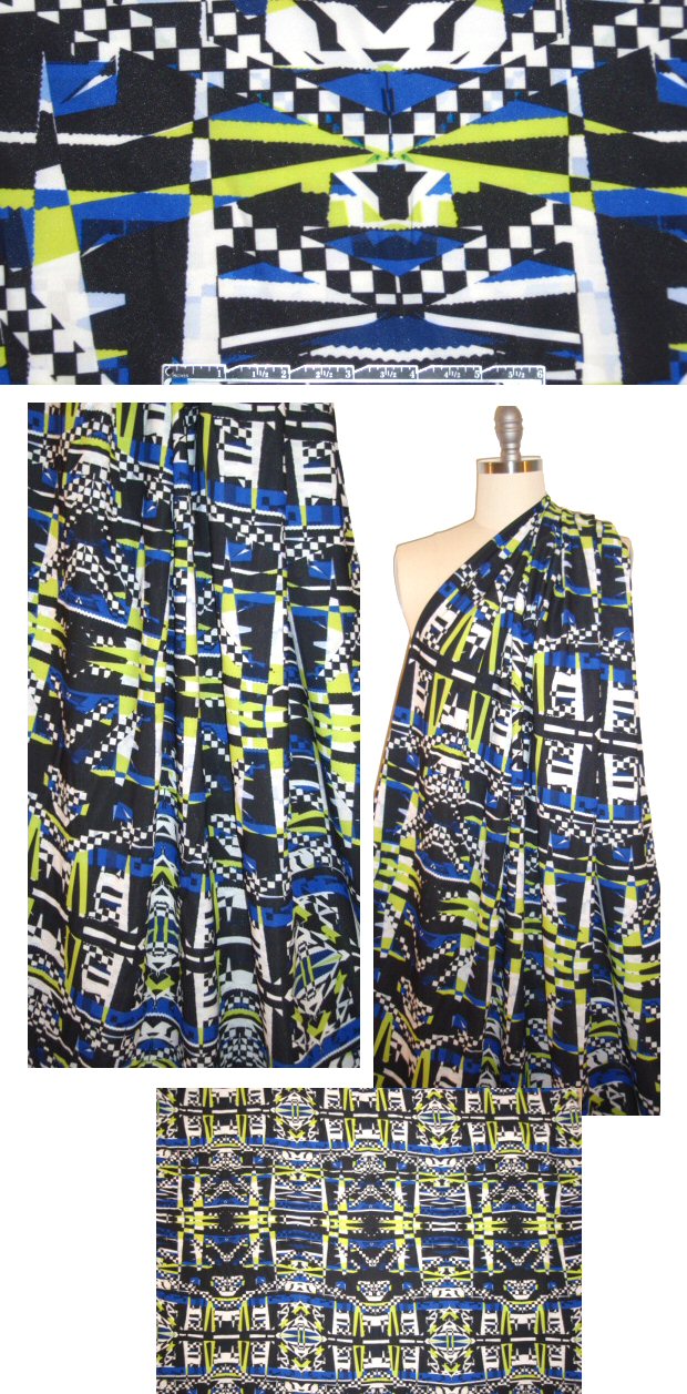 NY designer RAYON 'matte hybrid' - cobalt tile graphic 1.5 yds