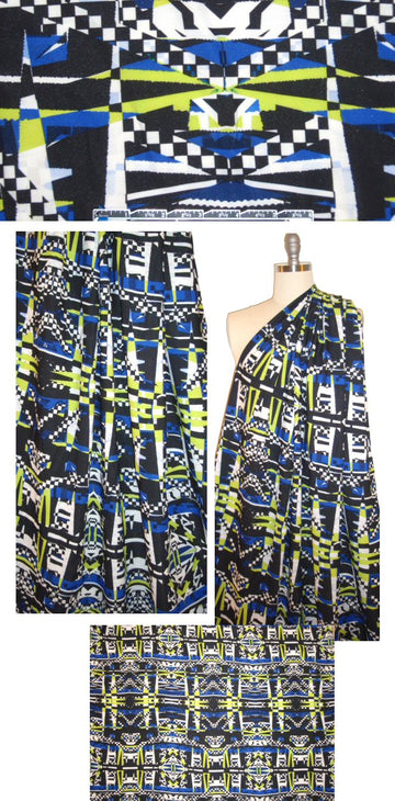NY designer RAYON 'matte hybrid' - cobalt tile graphic 2.25 yd