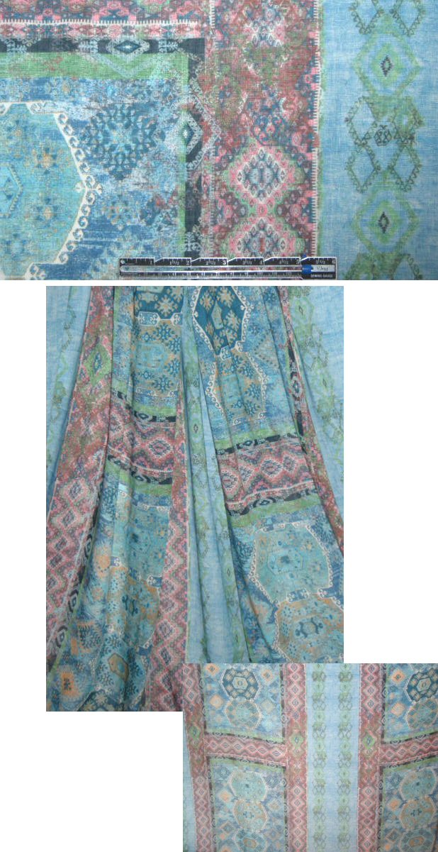 'persian rug' panel design viscose voile - turq/pink 1.6 yds