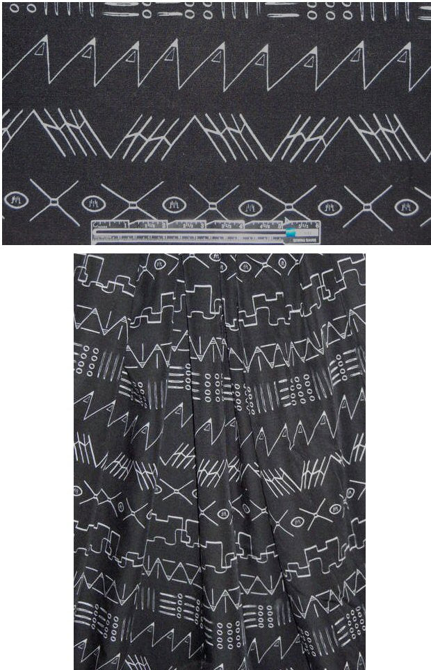 NY designer graphic symbols rayon woven
