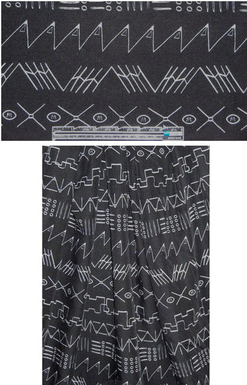 NY designer graphic symbols rayon woven
