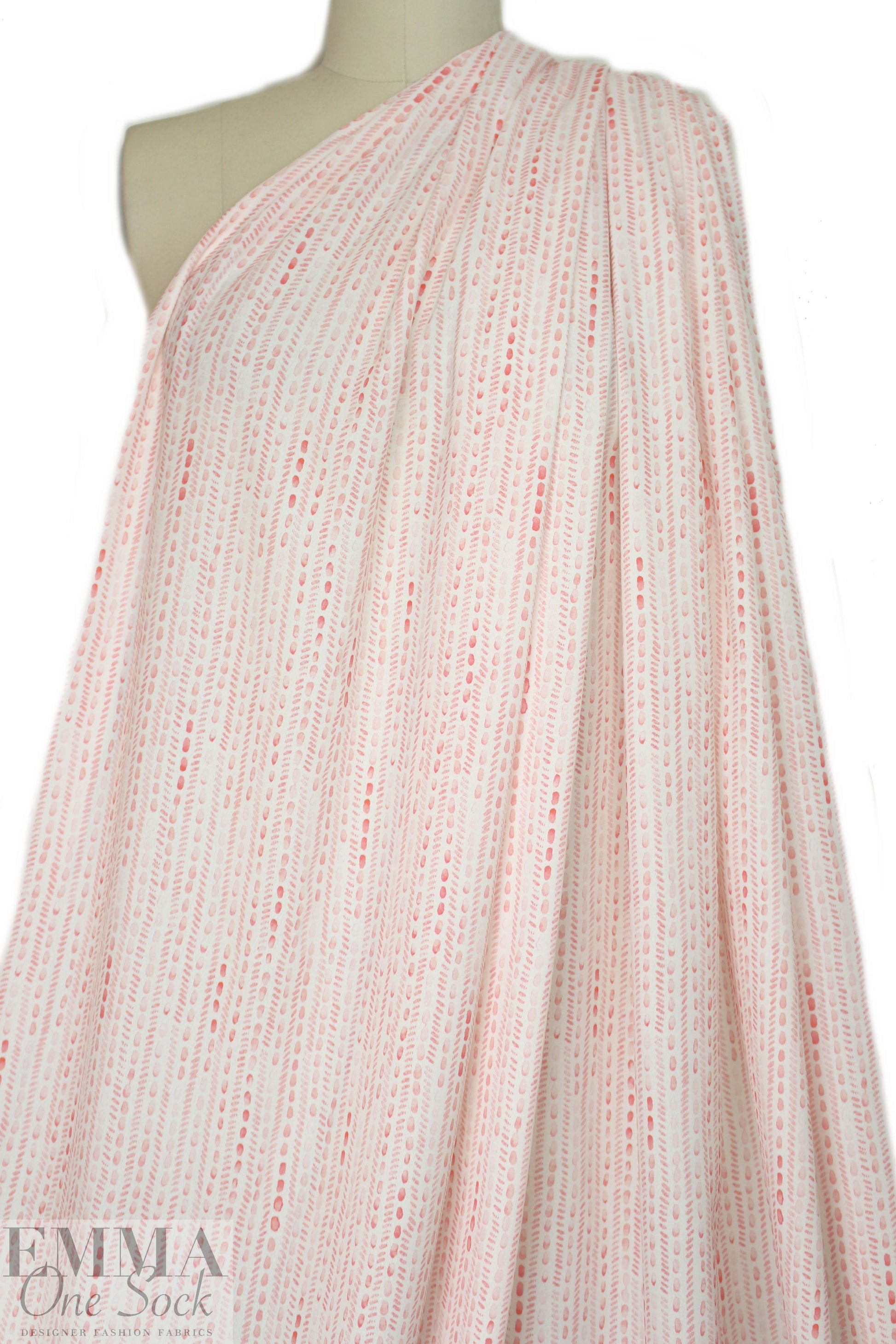 Italian coral/ivory graphic drapey viscose woven