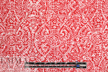 designer drapey viscose woven - red/white scroll