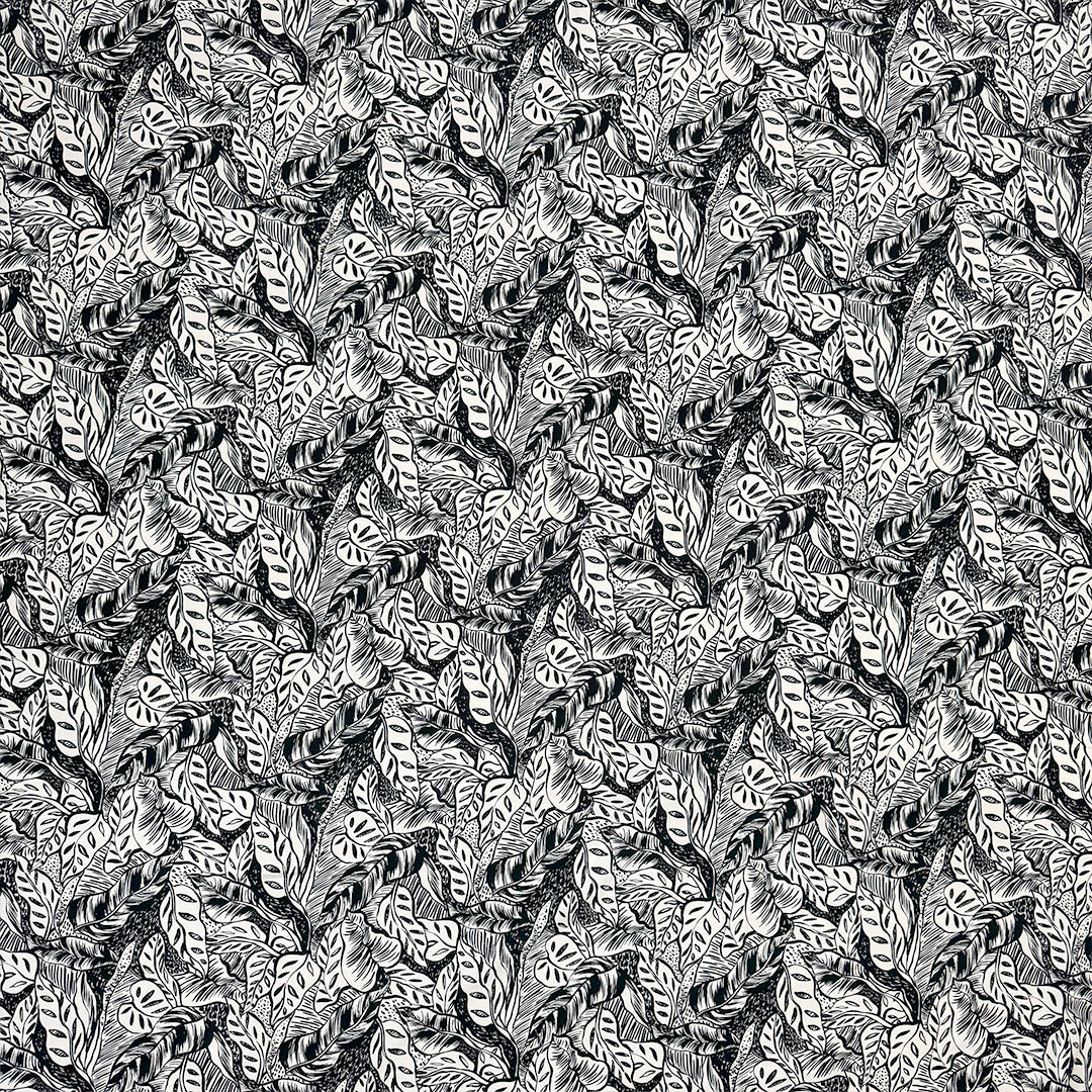'Rousseau's garden' rayon challis blouseweight - black/ivory 1.5 yd